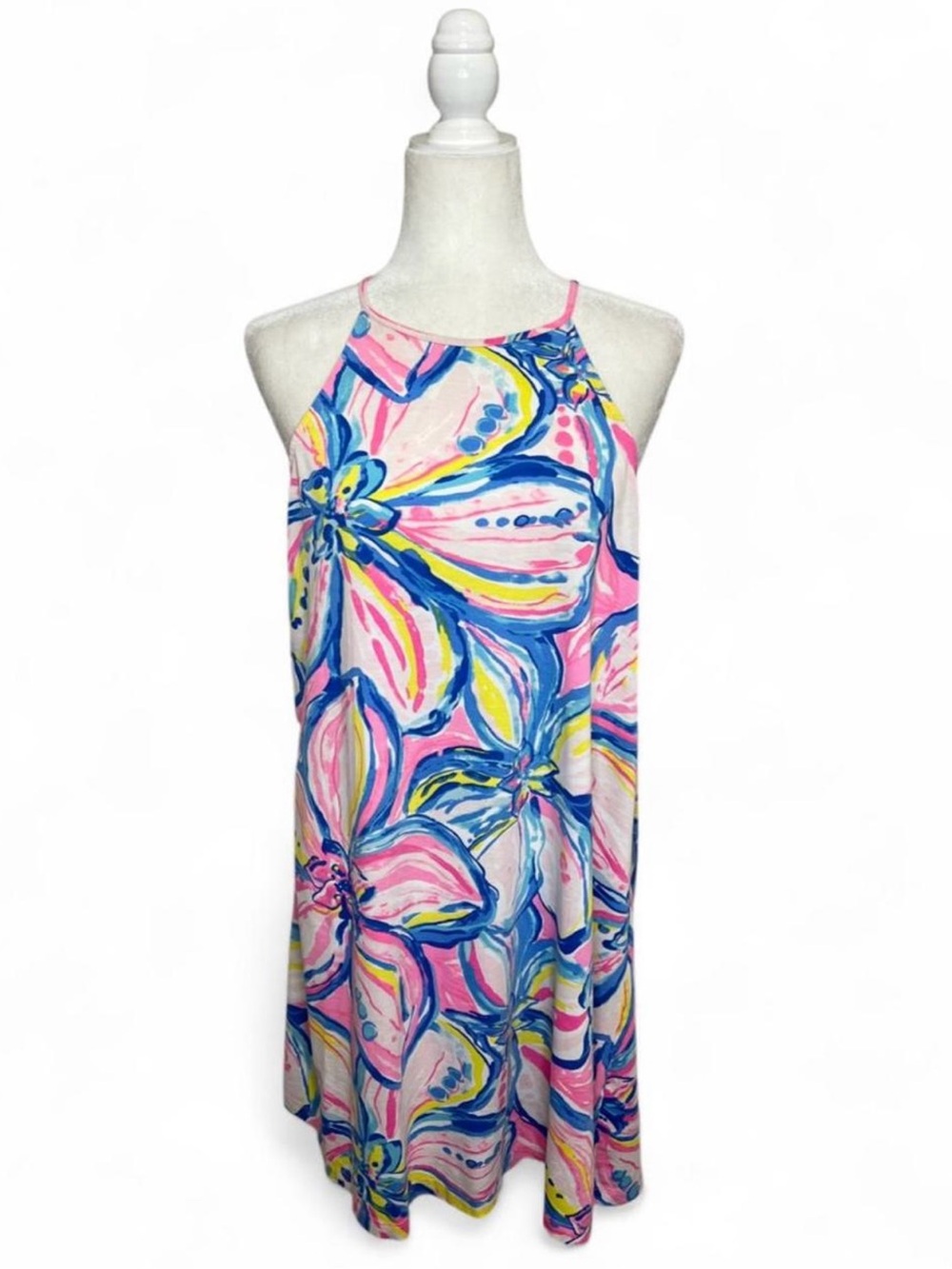 Lilly Pulitzer tropical floral flowy halter mini sundress.